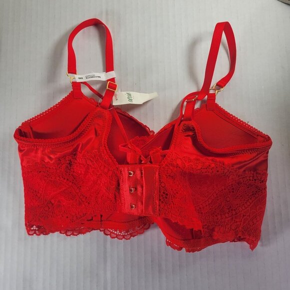 2 Aerie Red & Maroon Lace Longline Underwire Supportive Balconette Bra Size 32D - Picture 3 of 16